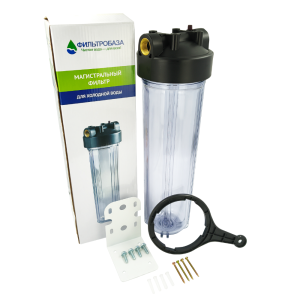 Корпус магистрального фильтра 20ВВ 1", прозрачный, ФИЛЬТРОБАЗА