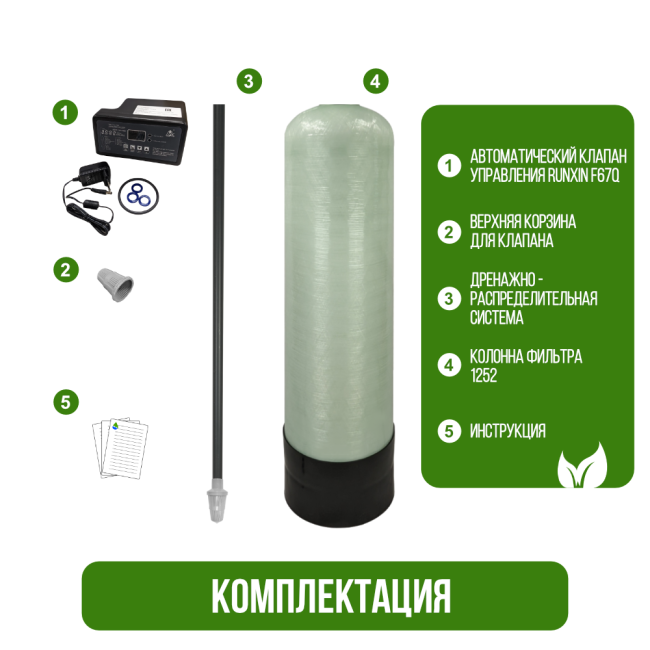 Комплектация фильтра обезжелезивания, сорбции воды Runxin 1252/F67Q1 Комплектация фильтра обезжелезивания, сорбции воды Runxin 1252/F67Q1