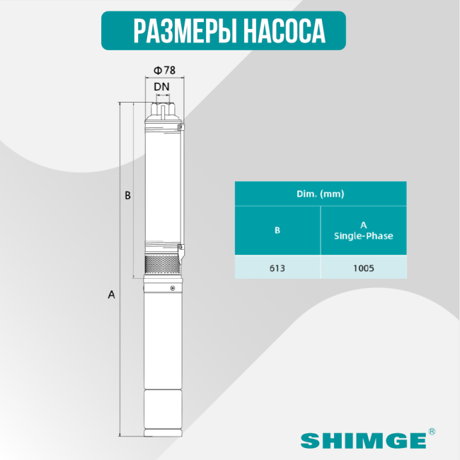 Размеры насоса Shimge 3 SPm 2.5/15